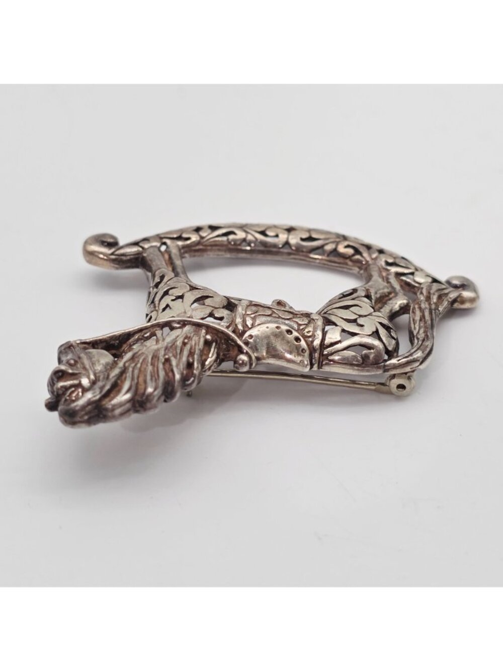 Sterling Silver Rocking Horse Brooch Filigree Design By Jezlaine Jewelry Vintage - Picture 4 of 7